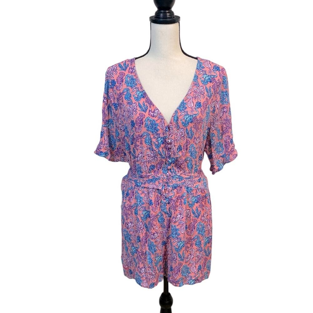 Simply Southern Pink Seahorse Short Sleeve Shorts Romper Size XXL